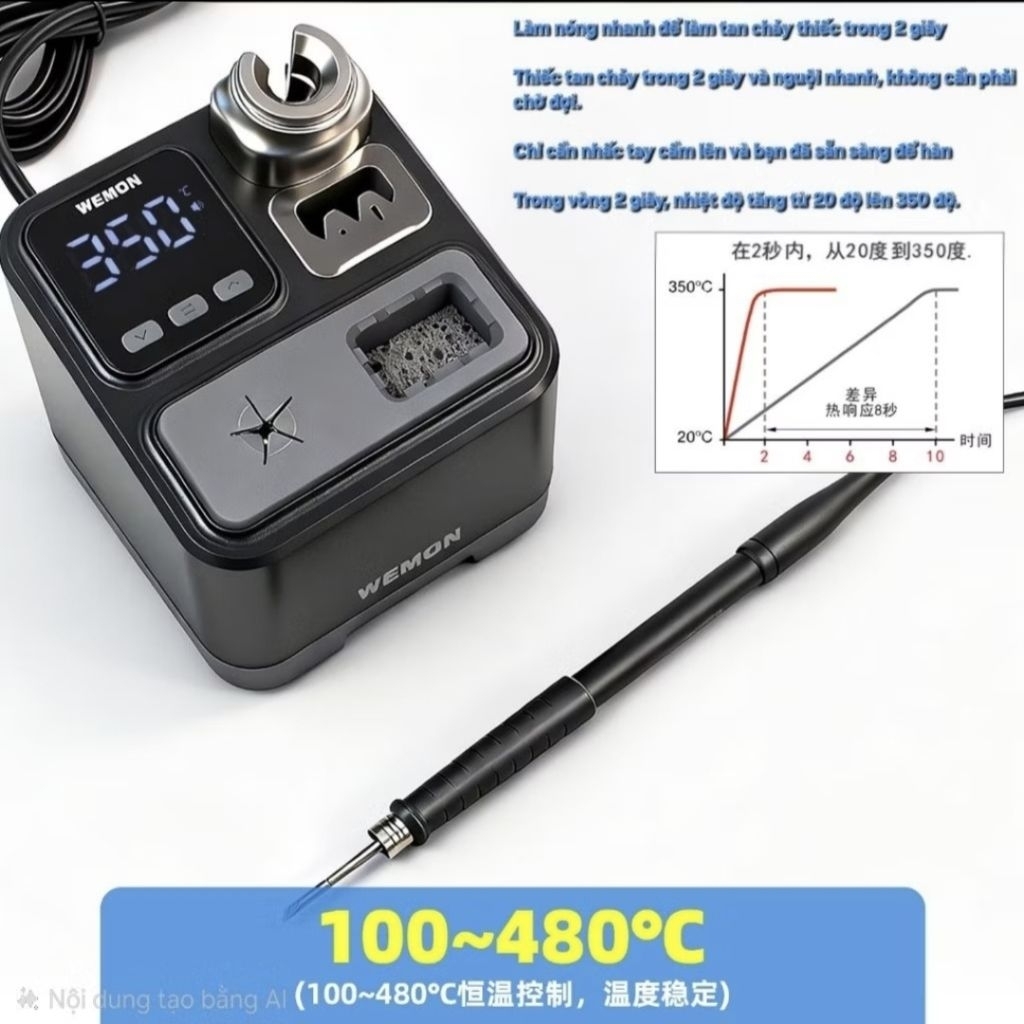 Trạm hàn WEMON K21A, làm nóng trong 2 giây, chế độ ngủ tự động, mỏ hàn C210 công suất cao.