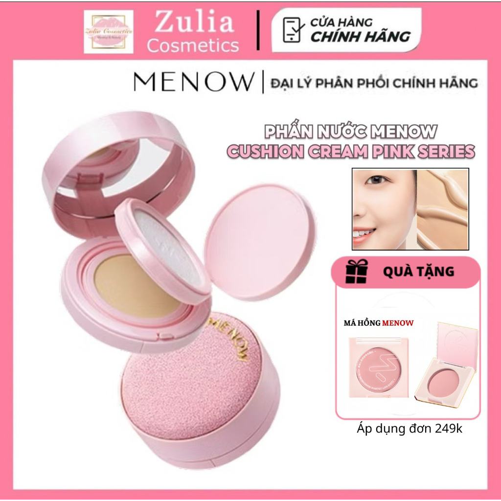 [MENOW] Cushion/ Phấn Nước Menow 2 Tầng Kèm Phấn Phủ Vỏ Hồng, Cushion Powder Cream, 17g