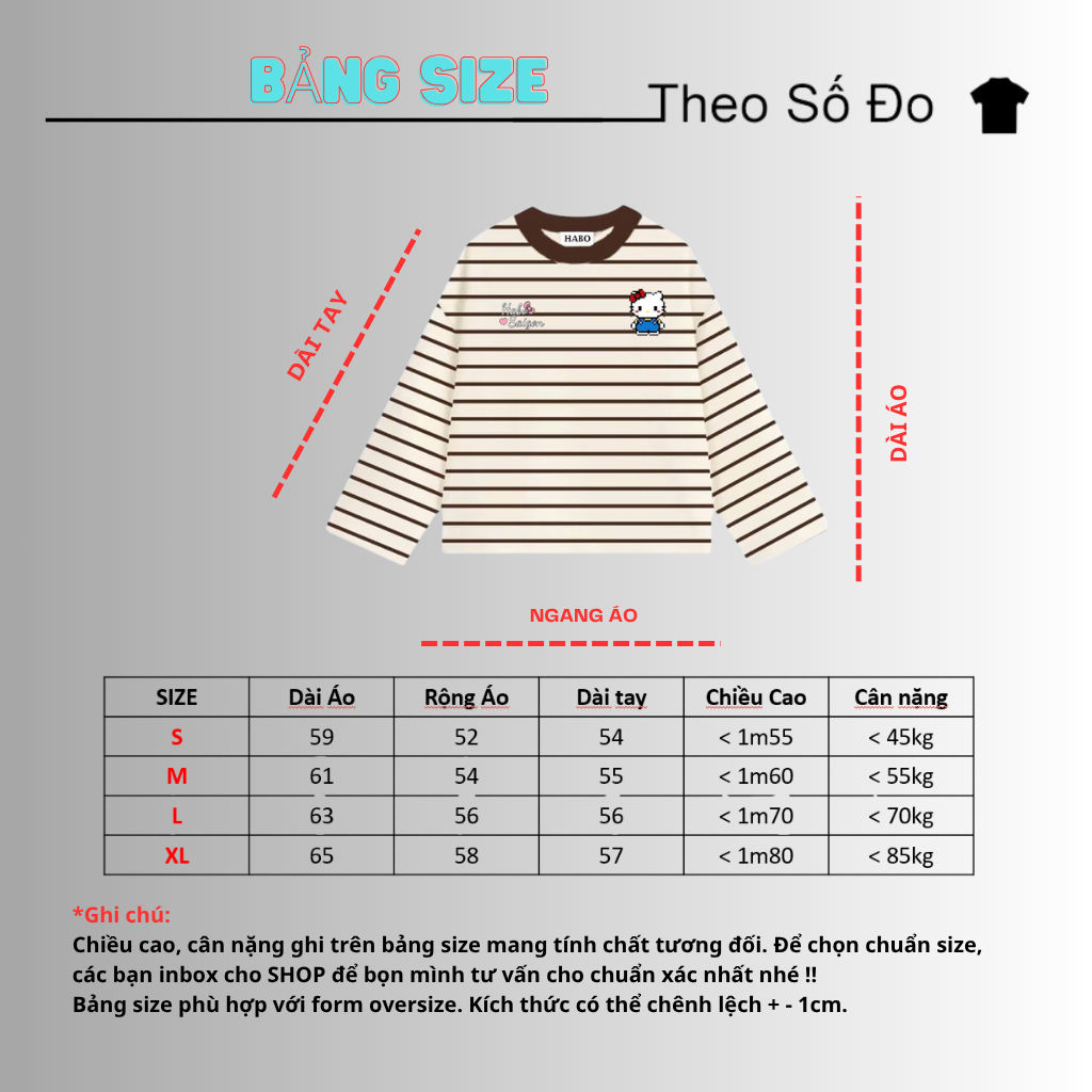 HABO.STORE18 Áo Thun Tay Dài Sọc Ngang Thun Bozip QC Long Sleeve Boxy Form Rộng Cổ Tròn Hello Kitty Unisex Nam Nữ Basic | BigBuy360 - bigbuy360.vn
