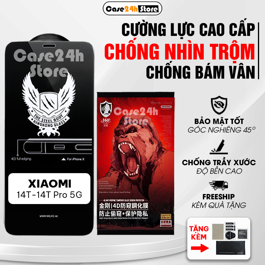 Cường lực Xiaomi 14, 14T, 14T Pro chống nhìn trộm full màn, chống ánh sáng xanh | Case24h_Store