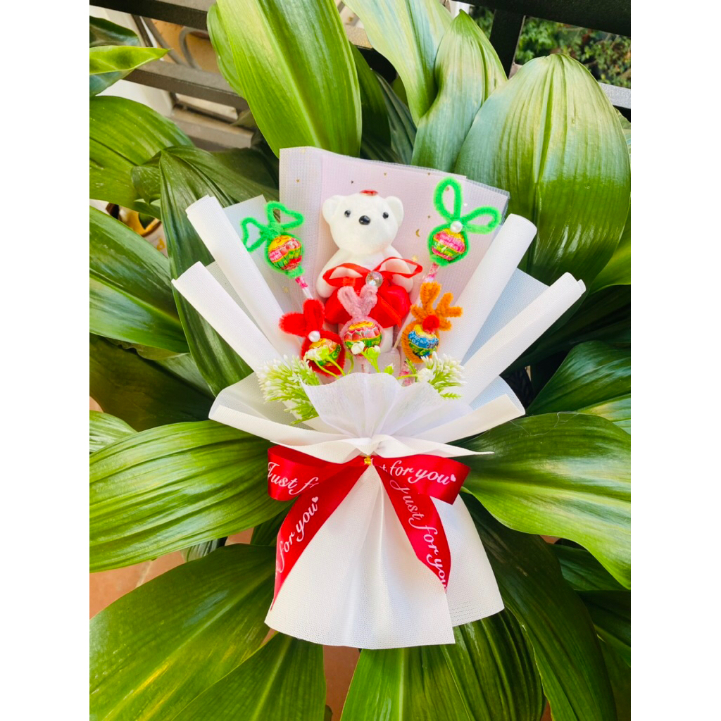 Bó kẹo mút kẽm nhung 5-7 viên chupa chups Noel, Quà tặng giáng sinh, Chrismas ngọt ngào