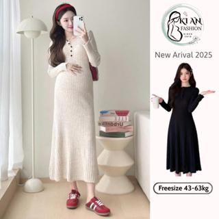  Váy Bầu Len BODY Cao Cấp KIAN DÀI TAY đầm bầu len dệt kim dáng dài tiểu thư sang chảnh váy bầu thu đông QC có nút cài 