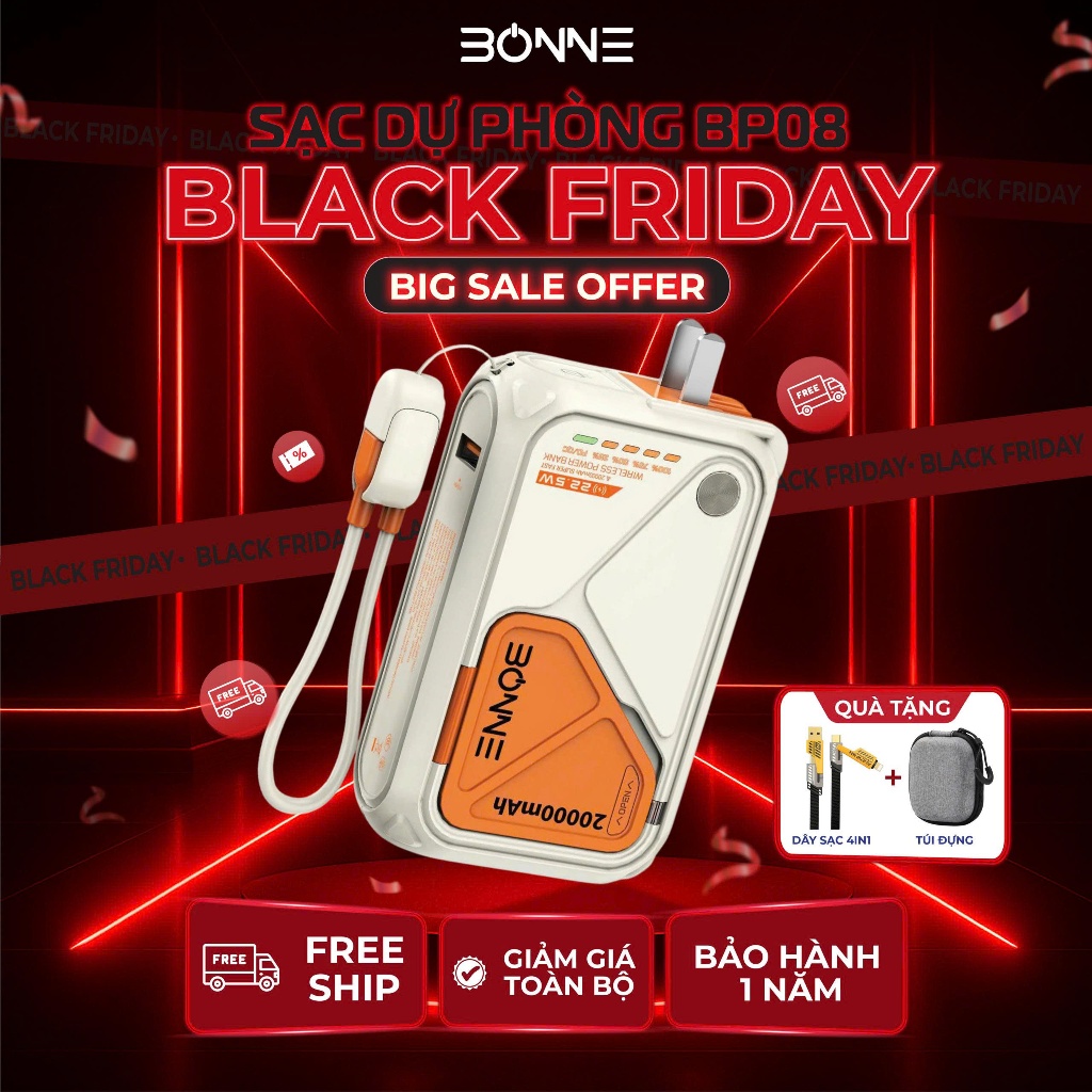 [Độc Quyền Live] Củ Sạc Nhanh BP08 Chính Hãng BONNE TECH , Hỗ Trợ Sạc Không Dây,Củ Sạc có chứng nhận CCC,BH 12 Tháng
