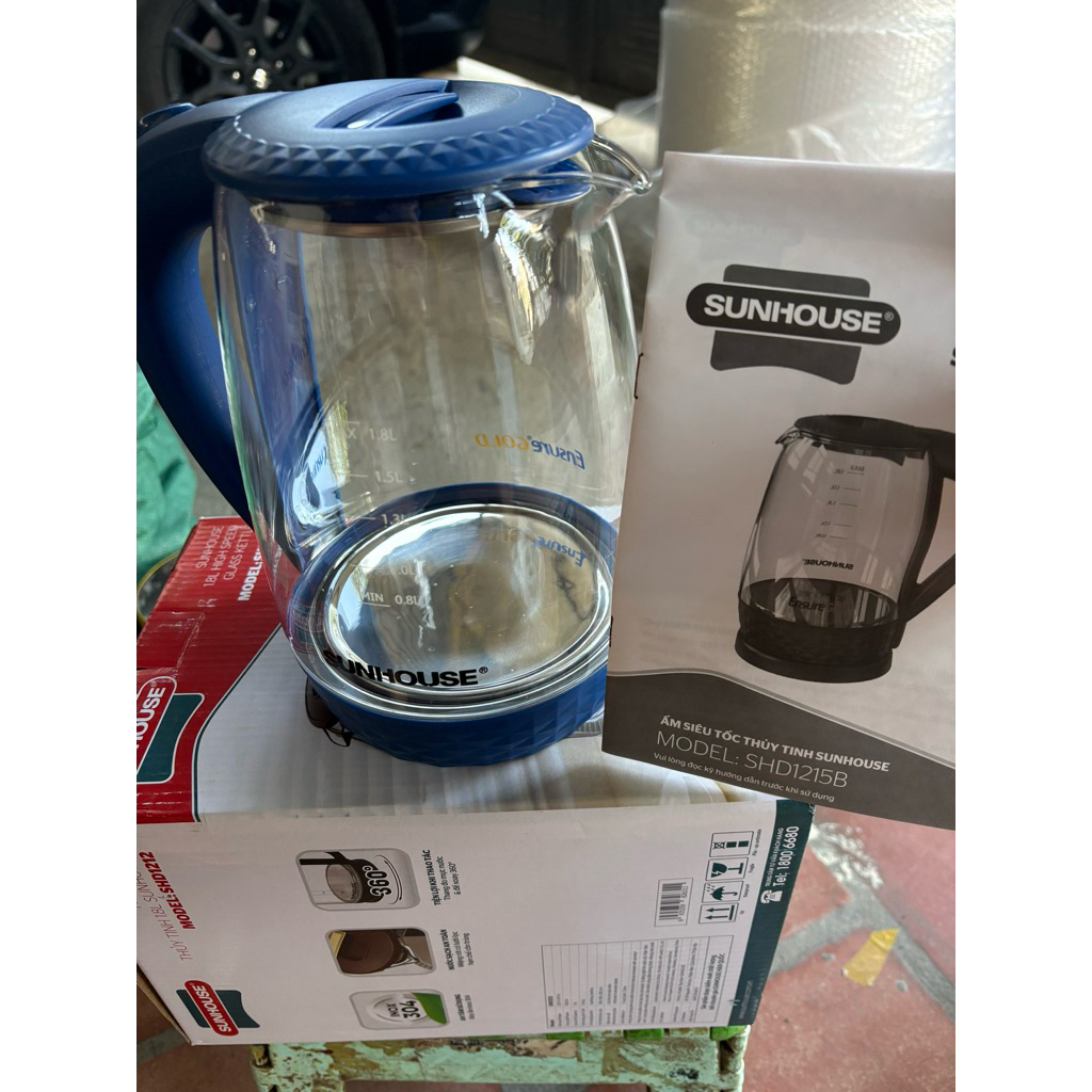 Ấm siêu tốc thủy tinh Sunhouse 1.8l