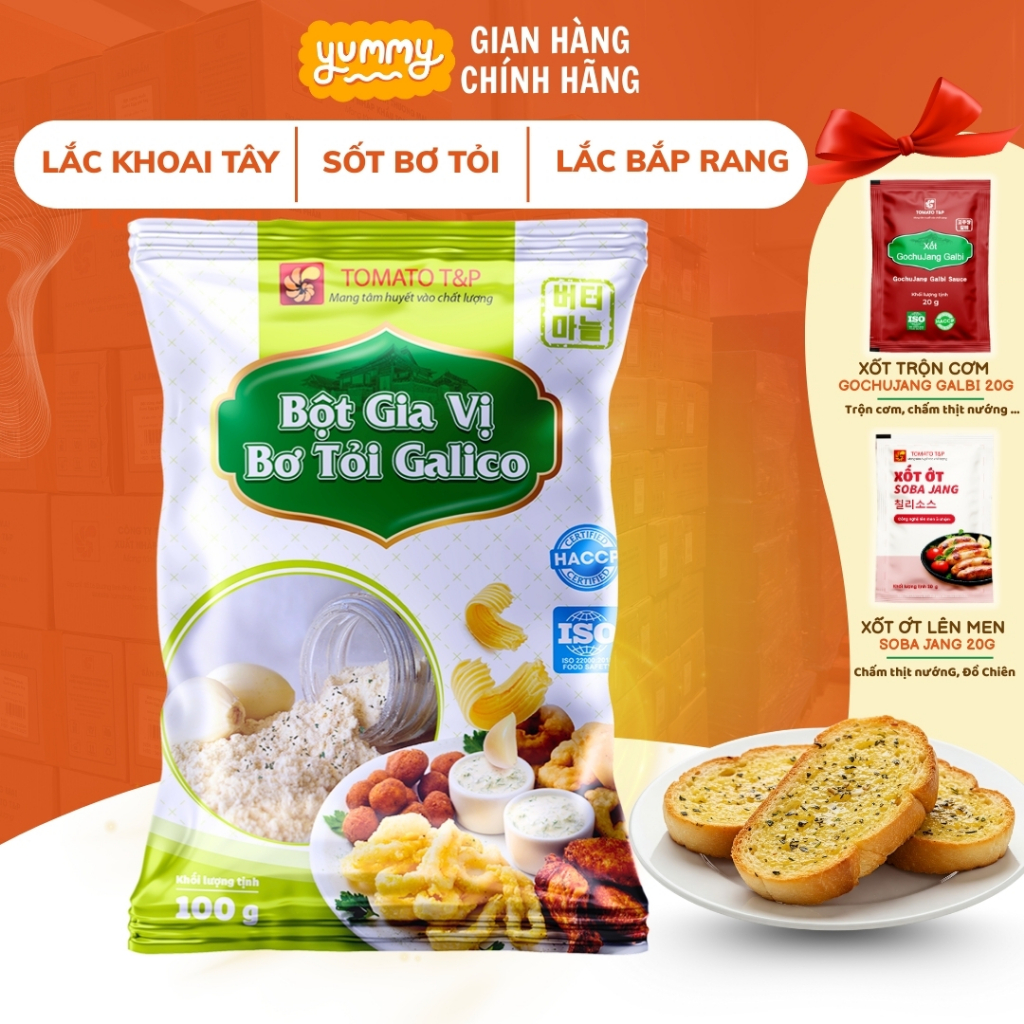 Bột Bơ Tỏi Tomato T&P Sốt Bơ Tỏi Cho Bánh Mì Bơ Tỏi, Nghêu Sốt Bơ Tỏi, Lắc Gà Rán | Gói 100g- BT72
