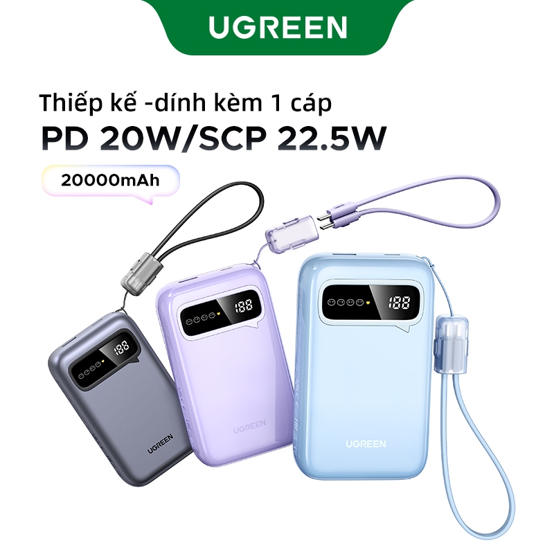 【Pin Sạc Dự Phòng Có Thể Đặt Hàng】UGREEN Powerbank đầy màu sắc,, 20000mAh, với 2 Cáp USB C tích hợp,