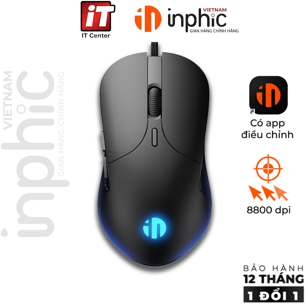 Chuột máy tính chơi game Inphic PB1 bản có dây thiết kế công thái học phù hợp cả gaming và làm việc