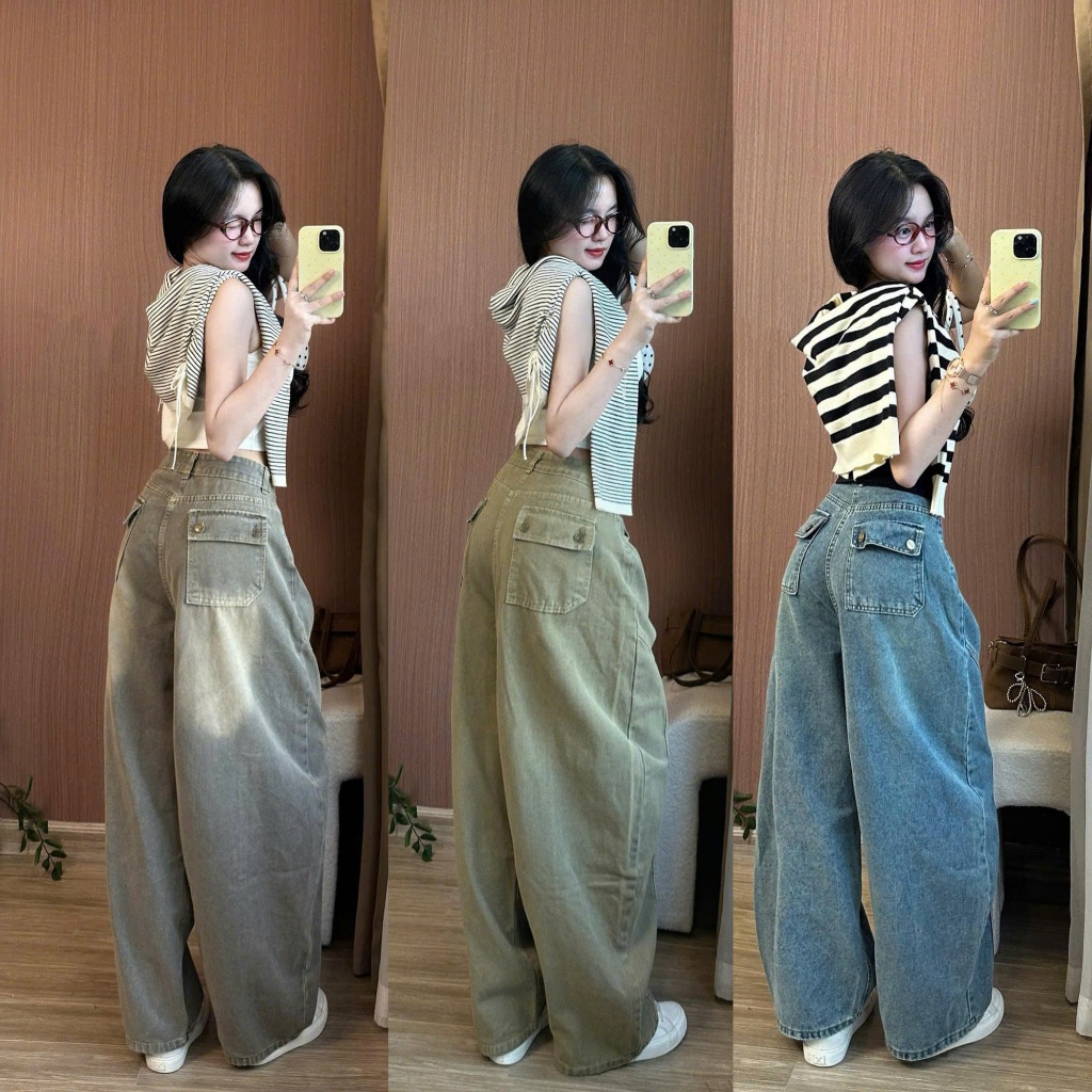 Quần jeans nữ ống suông ống rộng 247store lưng cao tôn dáng màu xanh retro đi học đi làm đi chơi Back to School | BigBuy360 - bigbuy360.vn