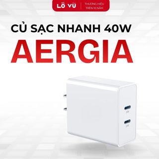  Củ sạc nhanh 40W Aergia - PD2101 2 Cổng sạc PD type C Chân cắm dẹt - Phụ kiện điện thoại levu01 lỗ vũ vuabanlo 