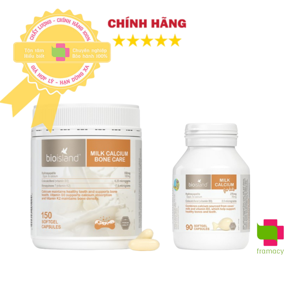 Canxi sữa tổng hợp giúp phát triển chiều cao Bioisland Milk Calcium, Úc (90v/150v)