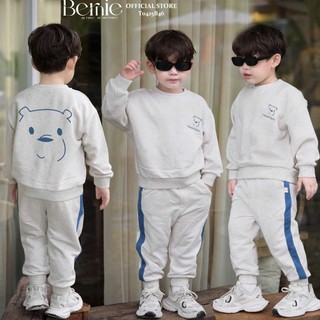  Bộ thun da cá bé trai Bernie Gấu Happy cute-  - Bộ dài tay thể thao bé trai Sport- Bộ thu đông bé trai 9-24kg - T0425B46 