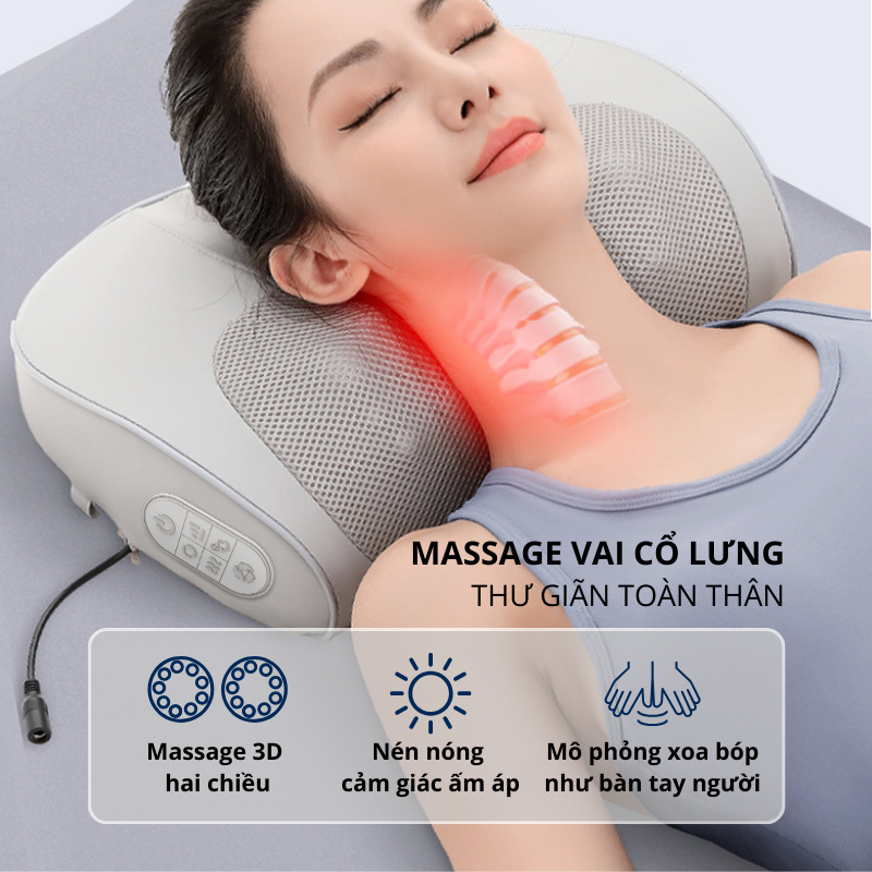 Gối Massage Cổ Vai Gáy DELAX Đầu Massage 3D Hồng Ngoại Đảo Chiều GMC01
