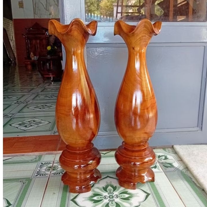 cặp lục bình cao 50cm đường kính 13cm chất liệu gỗ tràm vàng gỗ tự nhiên