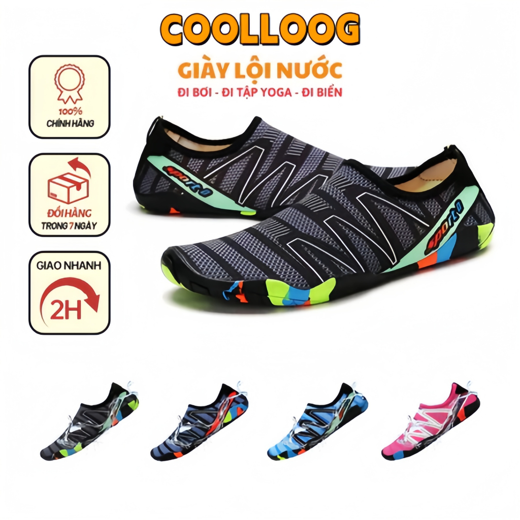 Giày đi biển, đi bơi, thể thao chống trơn trượt, đế cao su chống vật sắc nhọn đâm vào chân, thoát nước mau khô