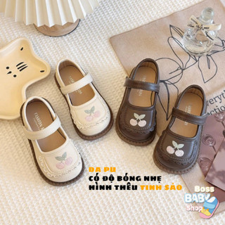 Giày búp bê cho bé gái 2-7 tuổi đế mềm chống trơn trượt quai dán thêu 3D hình quả (813)