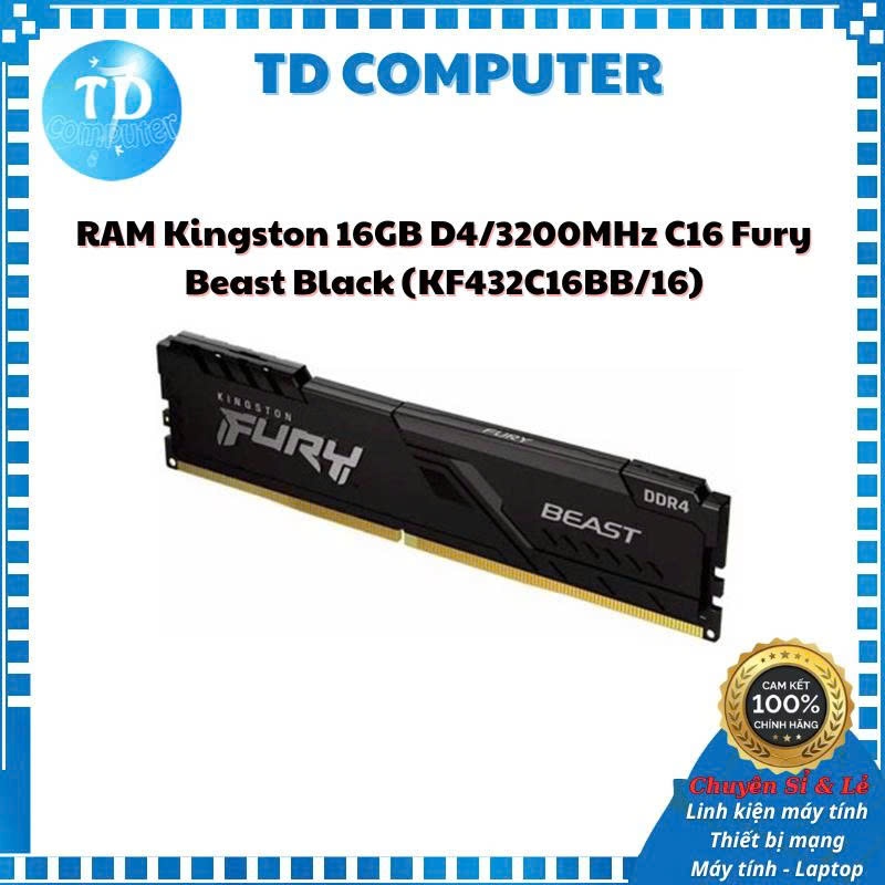 Ram Desktop Kingston Fury Beast Black 16GB DDR4 Bus 3200Mhz (KF432C16BB1/16WP) - Chính hãng phân phố