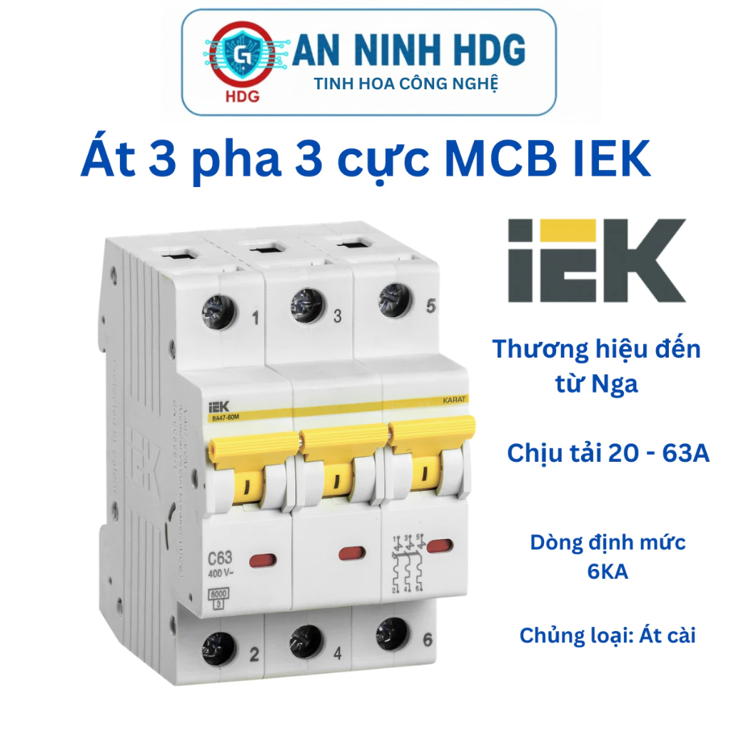 Át 3 Pha 3 Cực MCB IEK Nga 20A 25A 32A 40A 50A 63A chống chập - Chính hãng