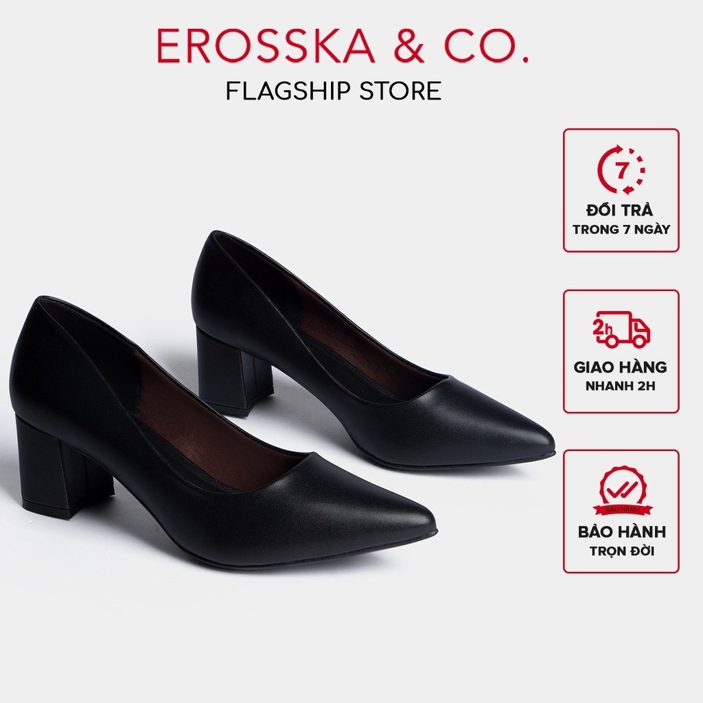 [FORM BÉ TĂNG 1 SIZE] - Giày cao gót Erosska mũi nhọn kiểu dáng cơ bản cao 5cm màu đen _ EP011