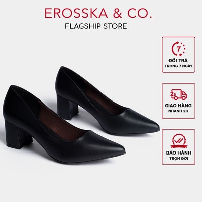 [FORM BÉ TĂNG 1 SIZE] - Giày cao gót Erosska mũi nhọn kiểu dáng cơ bản cao 5cm màu đen _ EP011