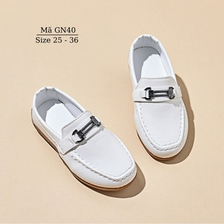 Giày lười moca trắng cho bé trai 2 - 9 tuổi da mềm sang trọng lịch lãm phong cách Hàn đi tiệc đi chơi NHÍM SHOP GN40