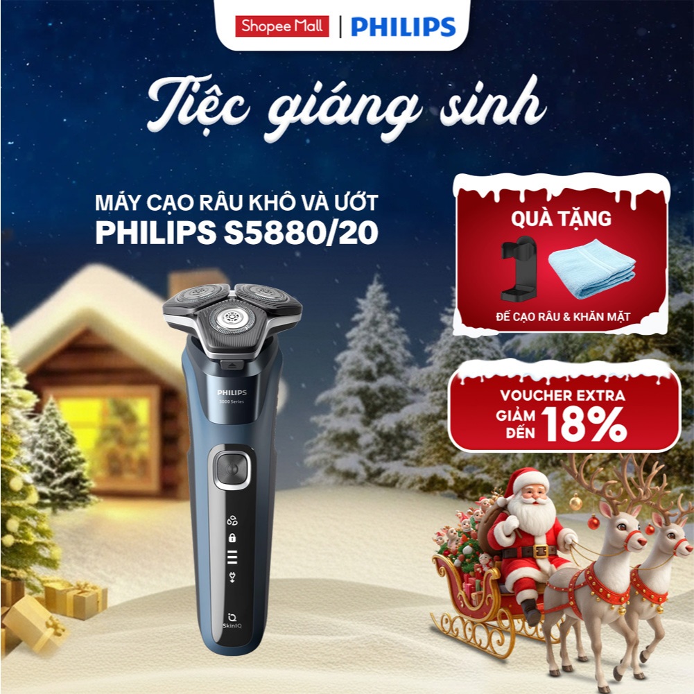  Máy Cạo Râu PHILIPS S5880 20 Đầu Cạo Linh Hoạt 360 độ Tích Hợp Đầu Tỉa Tóc Mai | Hàng Chính Hãng 