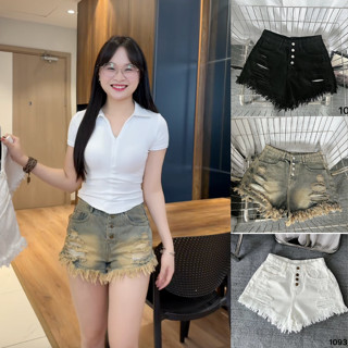   HOT 2025  Quần Sooc Jean Nữ Bigsize 40-90kg Quần Đùi Bò lưng cao rách 4 nút ống tua rua HÁCH DÁNG MS1093 