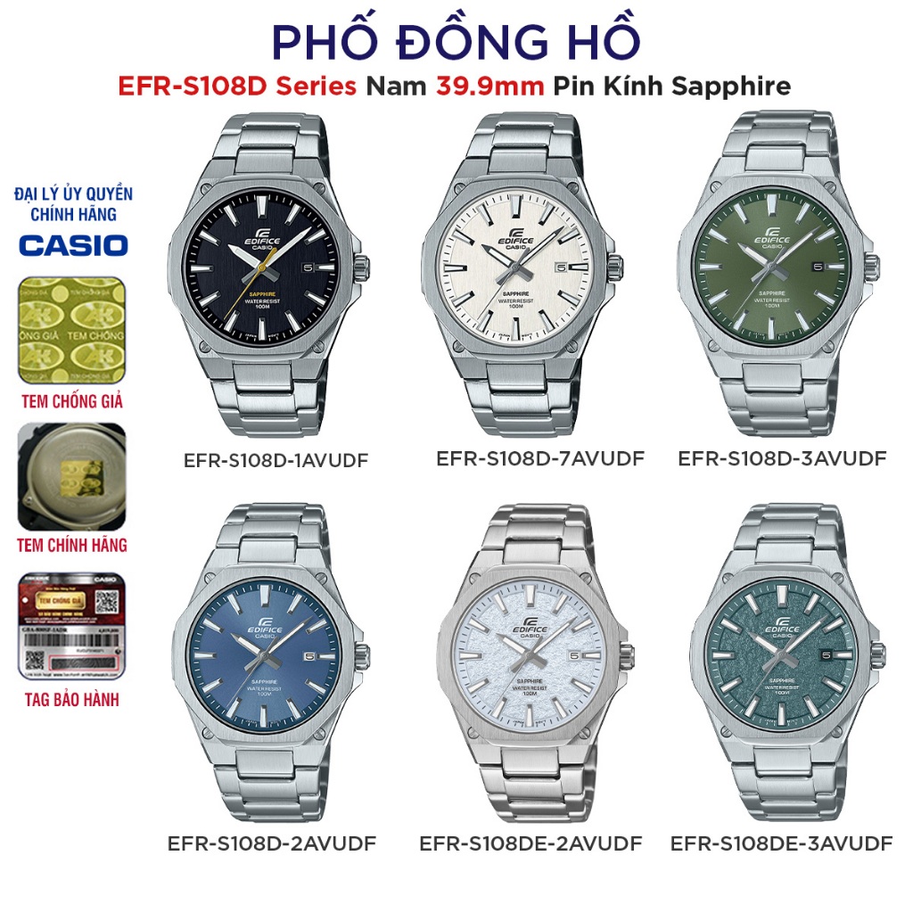 Đồng hồ nam Dây kim loại Kính Sapphire EDIFICE Casio Anh Khuê EFR-S108D Series