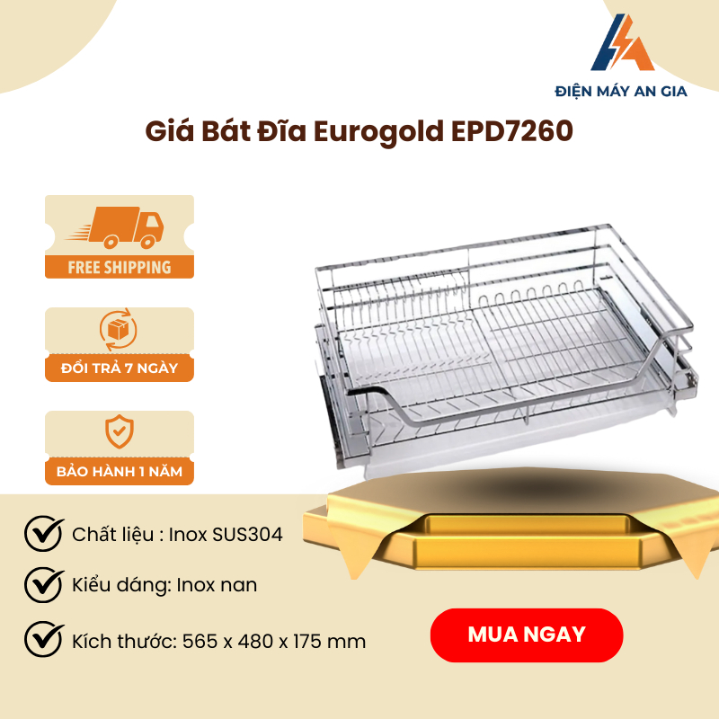 Giá Xoong Nồi Và Bát Đĩa Eurogold EPD7280 – Inox 304 Nan Dẹt, Gắn Cánh Âm Tủ, Tiện Lợi – PEB