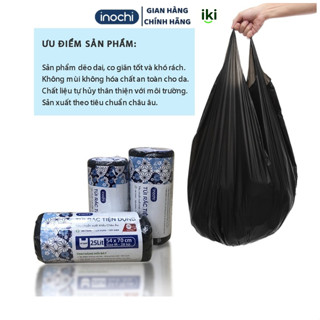 Ikishop_Túi rác tự huỷ sinh học Inochi có quai tiện dụng dạng cuộn nhiều màu, mùi hương dài và dai hơn 20% chính hãng
