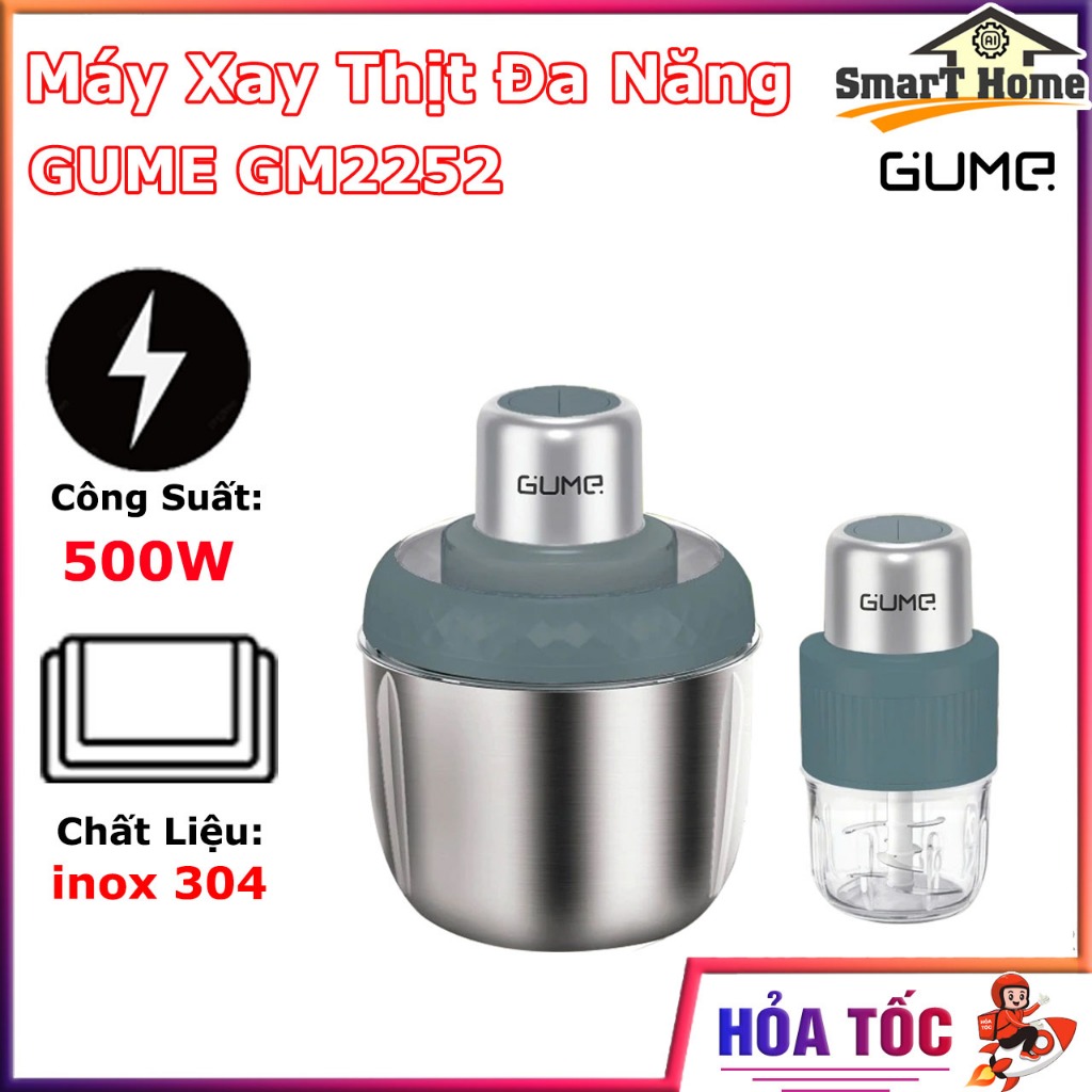 Máy Xay Thịt Đa Năng GUME GM2252 nhỏ gọn, tiện lợi, an toàn, bộ đôi trục xay đa tầng mạnh mẽ