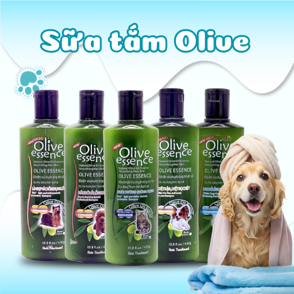 Sữa tắm Olive cho chó mèo , sữa tắm chó mèo trị ve dưỡng lông olive essence chai 450ml
