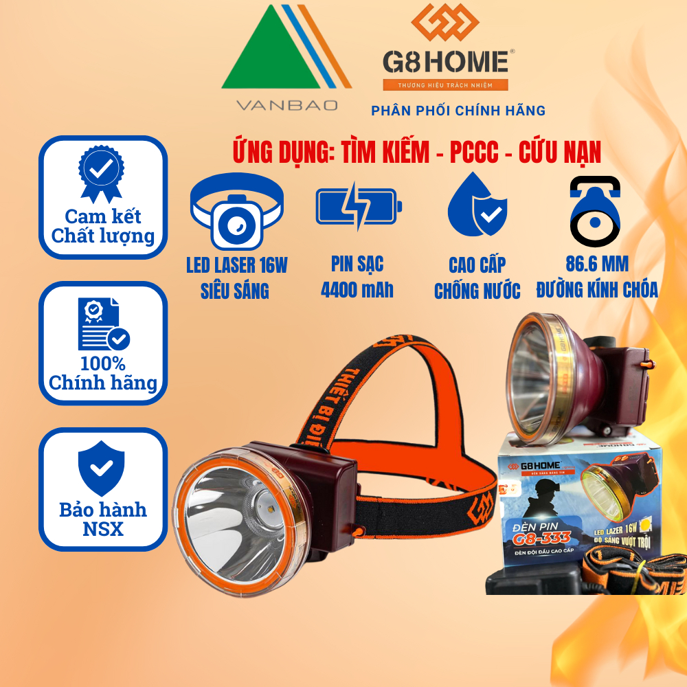 Đèn pin đội đầu cao cấp G8-333 G8HOME LED LASER 16W Công suất cao chiếu sáng lên tới 20 giờ