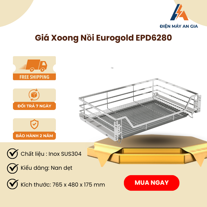 Giá Xoong Nồi Inox 304 Eurogold EPD6280 – Gắn Cánh Âm Tủ, Tiện Lợi Sắp Xếp Và Bảo Quản – PEB