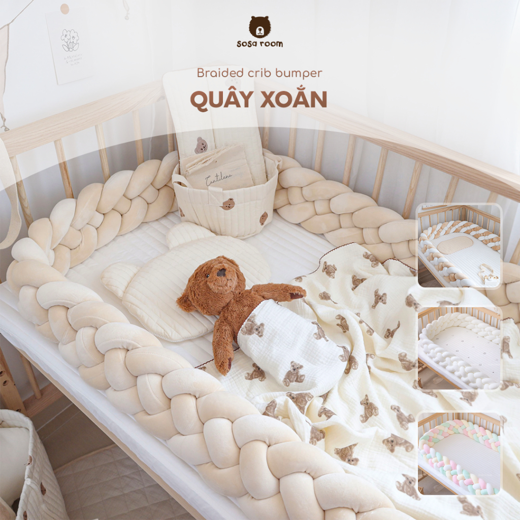 [10 màu] Quây sợi xoắn, quây cũi giường cho bé, quây sam thành cũi chống va đập, quây decor