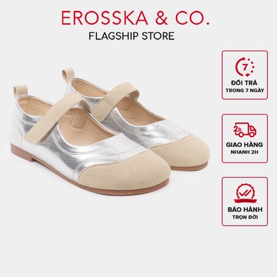 Erosska - Giày búp bê đế bệt nữ phối quai ngang phong cách năng động màu bạc - EL096