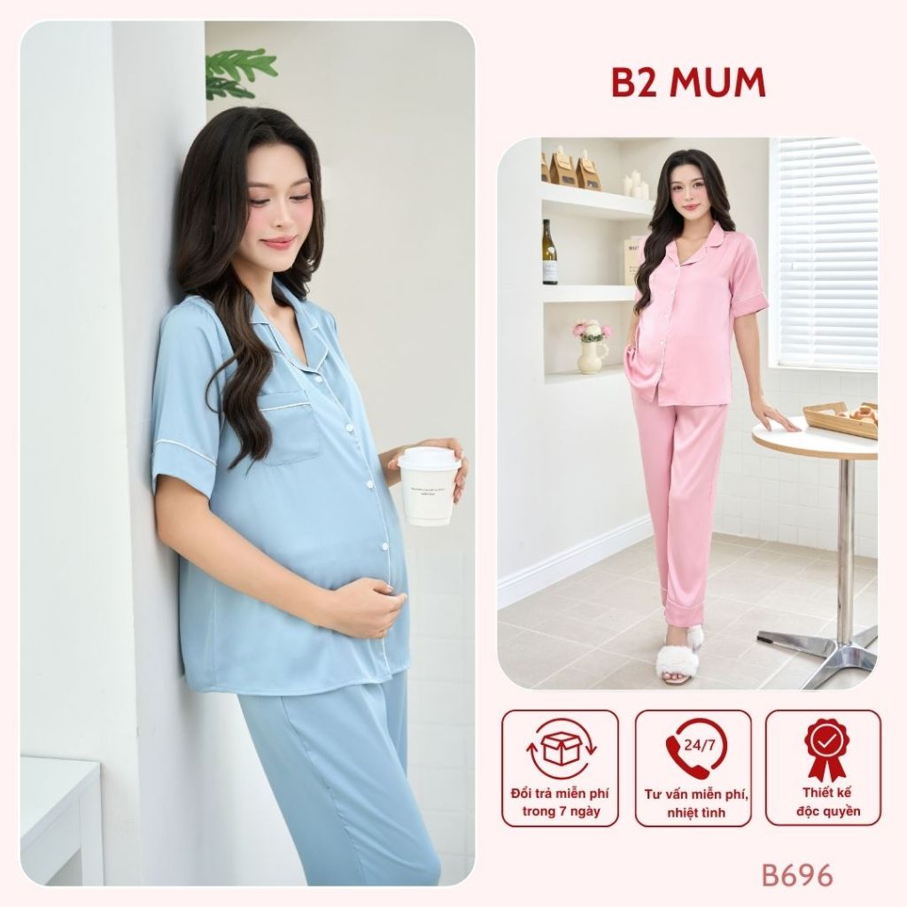 [BỘ TAY CỘC] Lụa Latin cao cấp mềm mát, quần chun cúc điều chỉnh cho mẹ bầu và sau sinh B696 B2 MUM