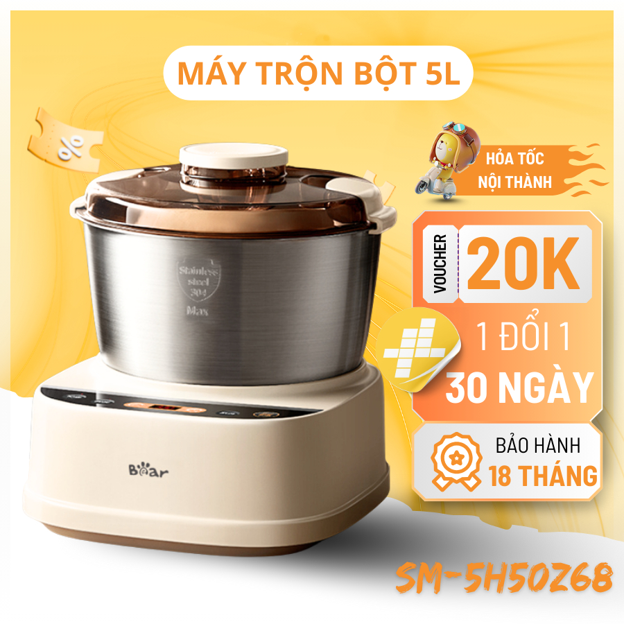 Máy Trộn Bột 5L Bear Bảo Hành Chính Hãng 18 Tháng Tự Động Ủ Bột Thông Minh Công Suất Lớn SM-5H50Z68