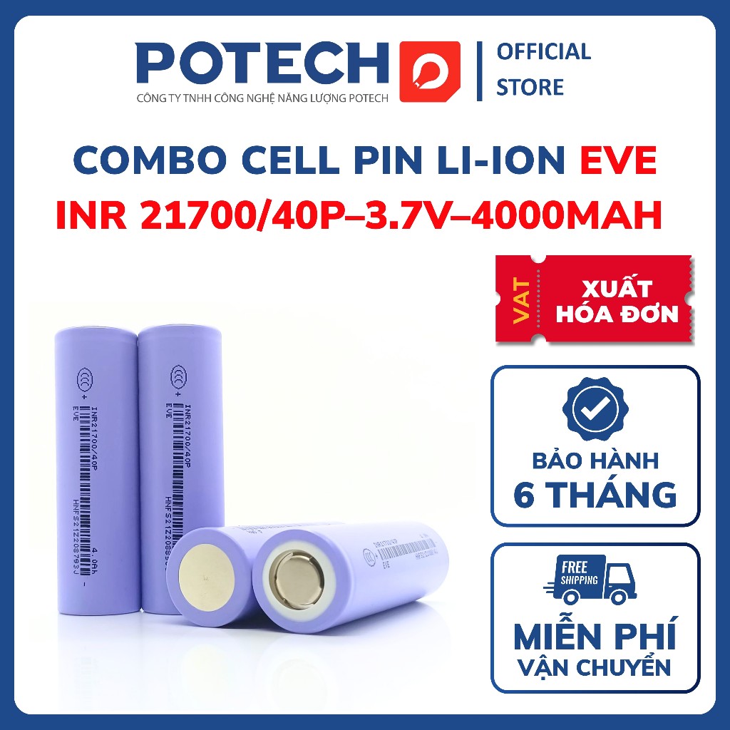 COMBO | Cell pin 21700 EVE 40P 4000mAh xả 3C/15A, cell INR 21700/40P–3.7V–4000mAh - Hàng mới