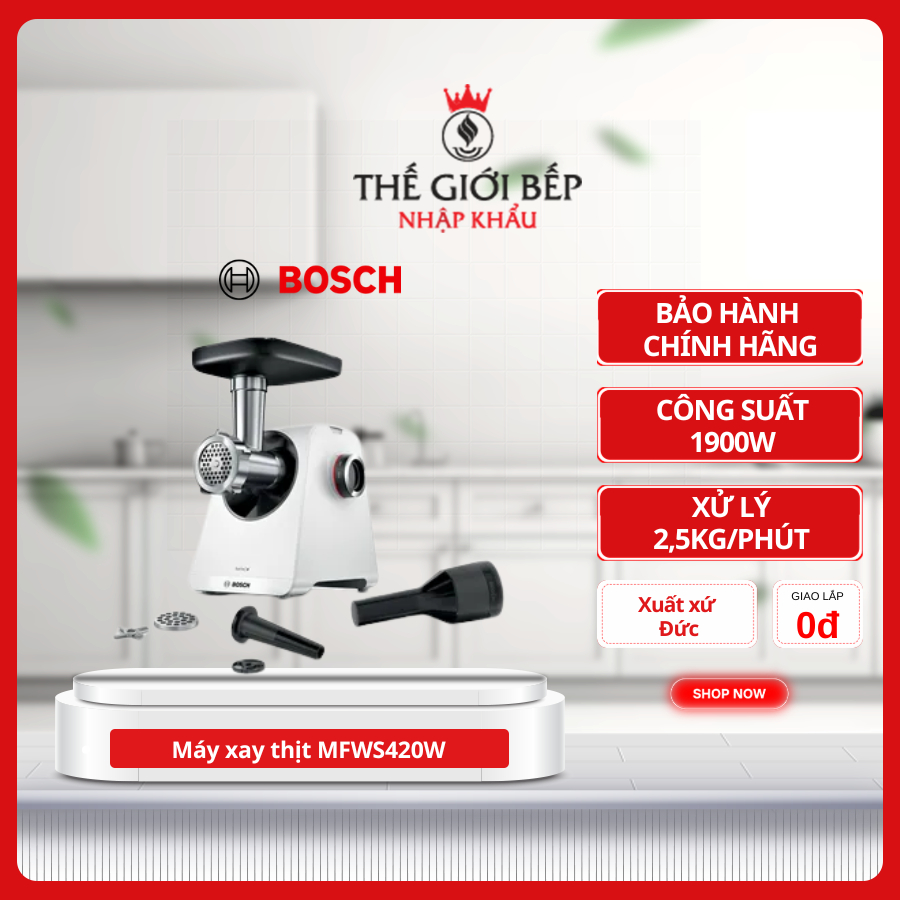 Máy xay thịt Bosch MFWS420W - Lưỡi Dao Inox 4 Cánh Sắc Bén, Xay Nhanh, Bền Bỉ Theo Thời Gian