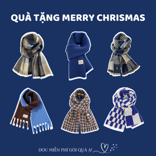  Khăn cashmere quàng cổ unisex Khăn len dệt kim tone xanh dương tươi mới QUÀ TẶNG MERRY CHRISTMAS - Mã LN02 