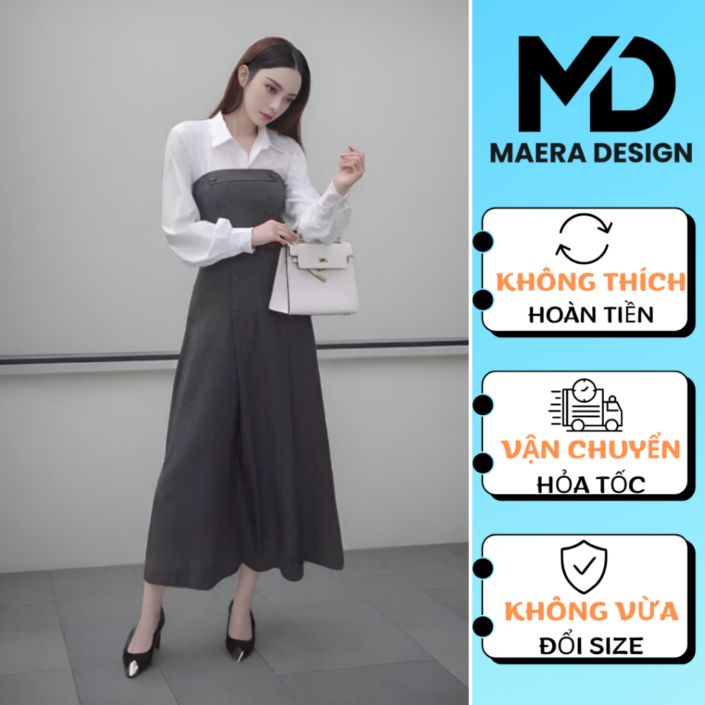 ĐẦM CÔNG SỞ NỮ PHONG CÁCH HÀN KIỂU SƠ MI PHỐI CÚP NGỰC -  [VT24201H]