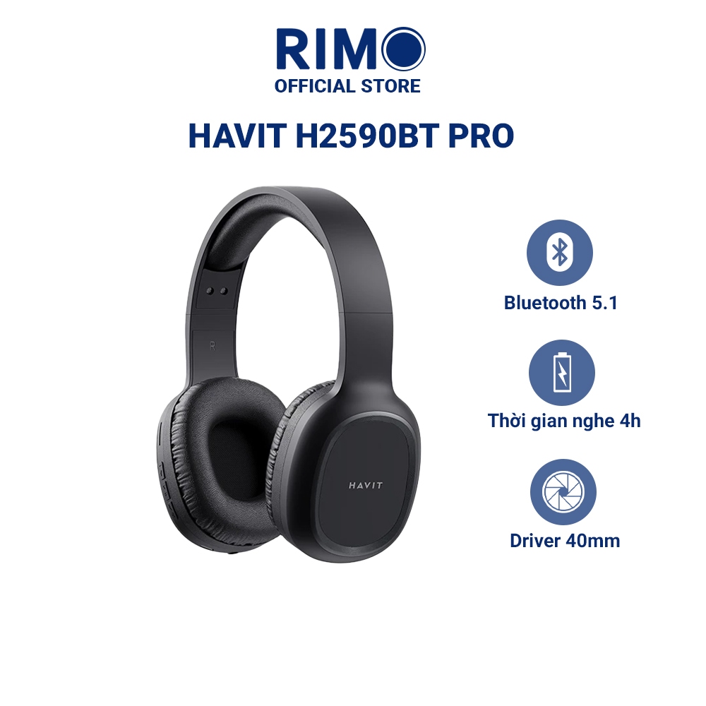 Tai nghe Bluetooth chụp tai Havit H2590BT Pro Bluetooth 5.1 (Bản nâng cấp của Havit i62) - Màu đen