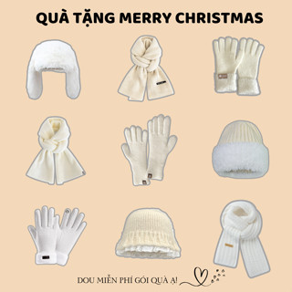  Combo Khăn Len Cashmere Quàng Cổ Găng Tay Và Mũ Len Tone Trắng Be Nhẹ Nhàng QUÀ TẶNG MERRY CHRISTMAS - Mã TH003 