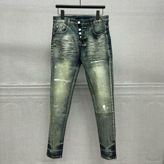  Quần jean purple xanh wash màu vàng rêu,quần bò purple chấm sơn 4 cúc không rách basic 