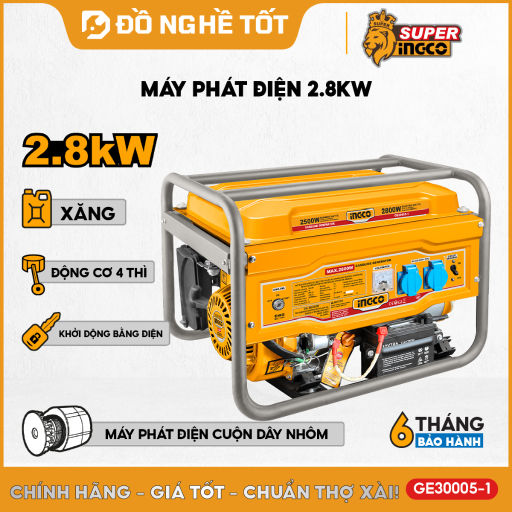 Máy phát điện 2.8kW động cơ xăng đề điện INGCO GE30005-1