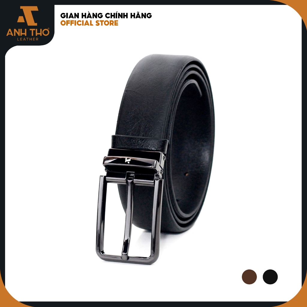 Thắt lưng da bò khoá kim MSKK35-02, chất da bò vân sần bền bỉ, khoá hợp kim đen bóng sang trọng, Anh Tho Leather