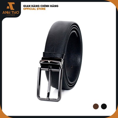 Thắt lưng da bò khoá kim MSKK35-02, chất da bò vân sần bền bỉ, khoá hợp kim đen bóng sang trọng, Anh Tho Leather