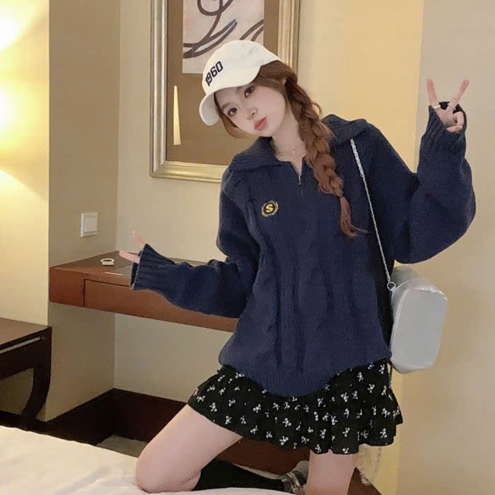 [ẢNH THẬT] Áo len vặn thừng nữ Yummy cổ sơ mi, Áo len cổ sơ mi phối khóa kéo vintage Hàn Quốc AL22 | BigBuy360 - bigbuy360.vn