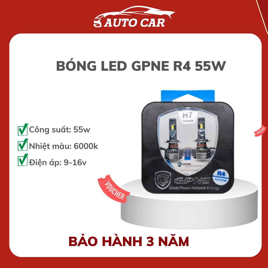 Bóng Led GPNE R4 Nhiệt Màu 6000K Công Suất 55W Chân Bóng H1, H4, H7, H11, 9005, 9006, 9012