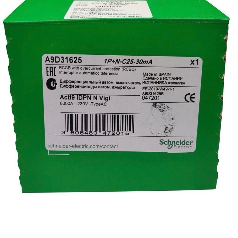 Cầu dao tích hợp chống dòng rò A9D31625 Schneider - Acti9 RCBO, 1P+N, 25A, 6kA, 30mA